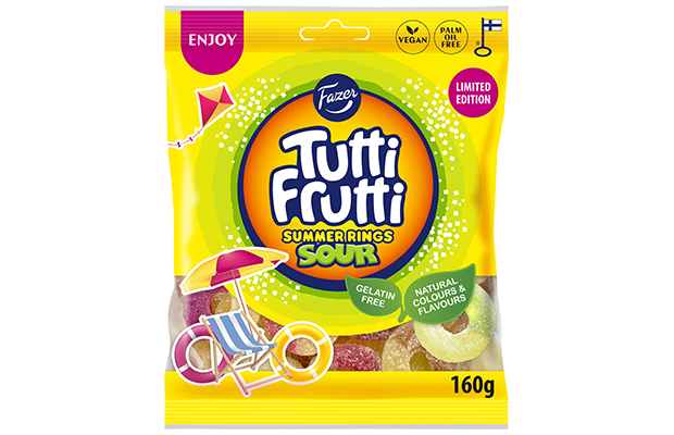 Fazer Tutti Frutti Summer Rings Sour karkkipussi 160g