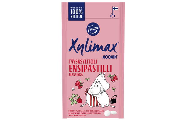 Xylimax Moomin mansikanmakuinen täysksylitoli ensipastillit 38g
