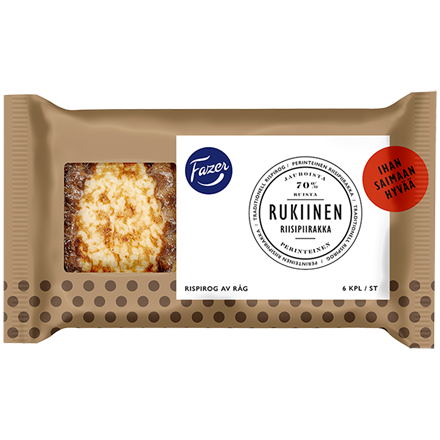 Fazer Rukiinen riisipiirakka kuluttajapakkauksessa