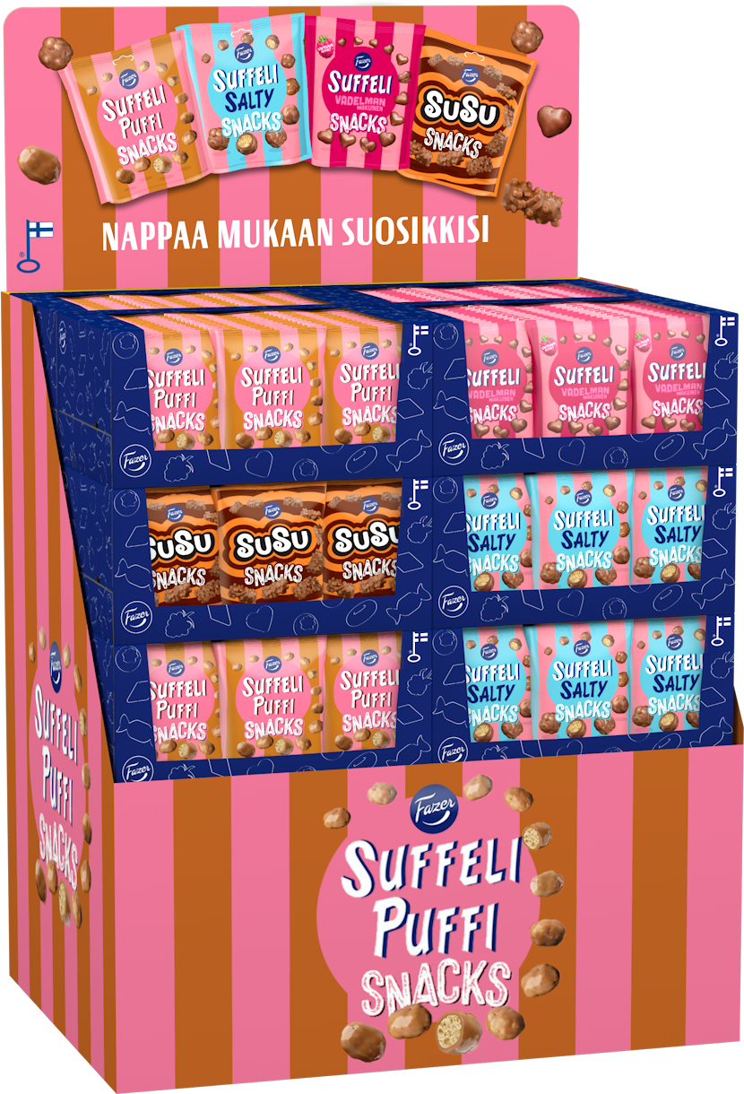 Chocolate Snacks Suffeli Puffi, Suffeli Salty, Suffeli Raspberry, Susu bag 140-160g 4var MixHP