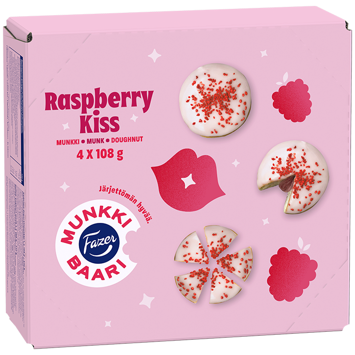 8 x Fazer Raspberry Kiss Vadelma-jogurttimunkki 4kpl 432g, pakaste