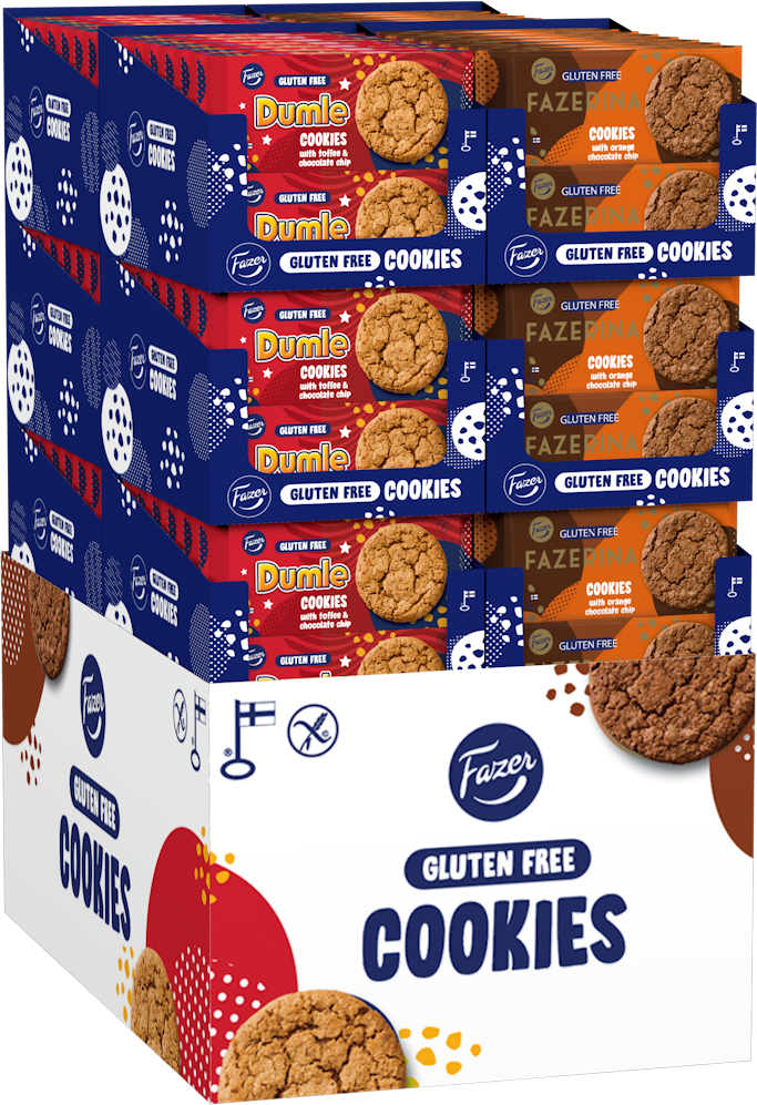 Fazerina Cookies & Dumle Cookies Gluteeniton 140g x 120 2var SekaVL