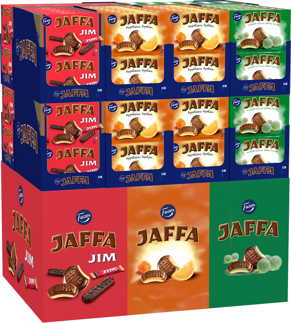 Jaffa Orange, JIM & Green jellies sponge cake 300g x 144 3 var MixHP