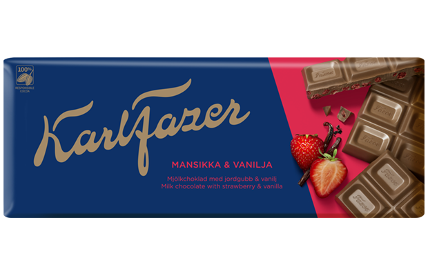 Karl Fazer Strawberry and vanilla in milkchocolate 190 g