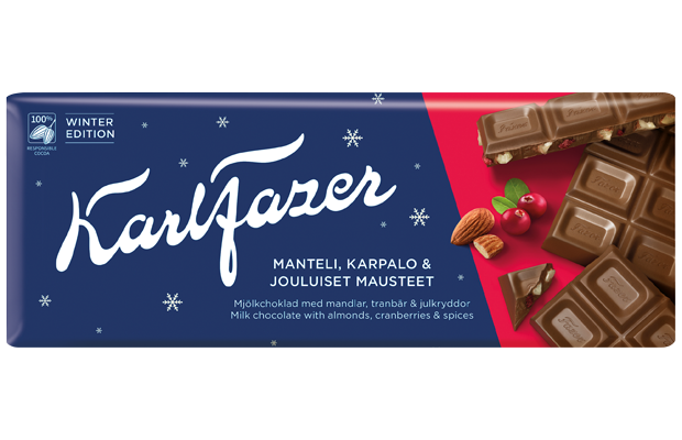Karl Fazer Almonds & Cranberries with Christmas spices in milk cholate 200 g