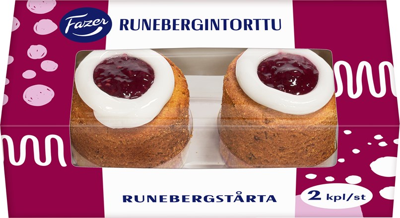  Fazerin Runebergintorttu koostuu mantelirouhetta sisältävästä taikinasta, aidosta vadelmahillosta ja kostutukseen käytetystä rommista.  Fazerin resepti muistuttaa hyvin läheisesti Fredrika-rouvan alkuperäistä reseptiä.