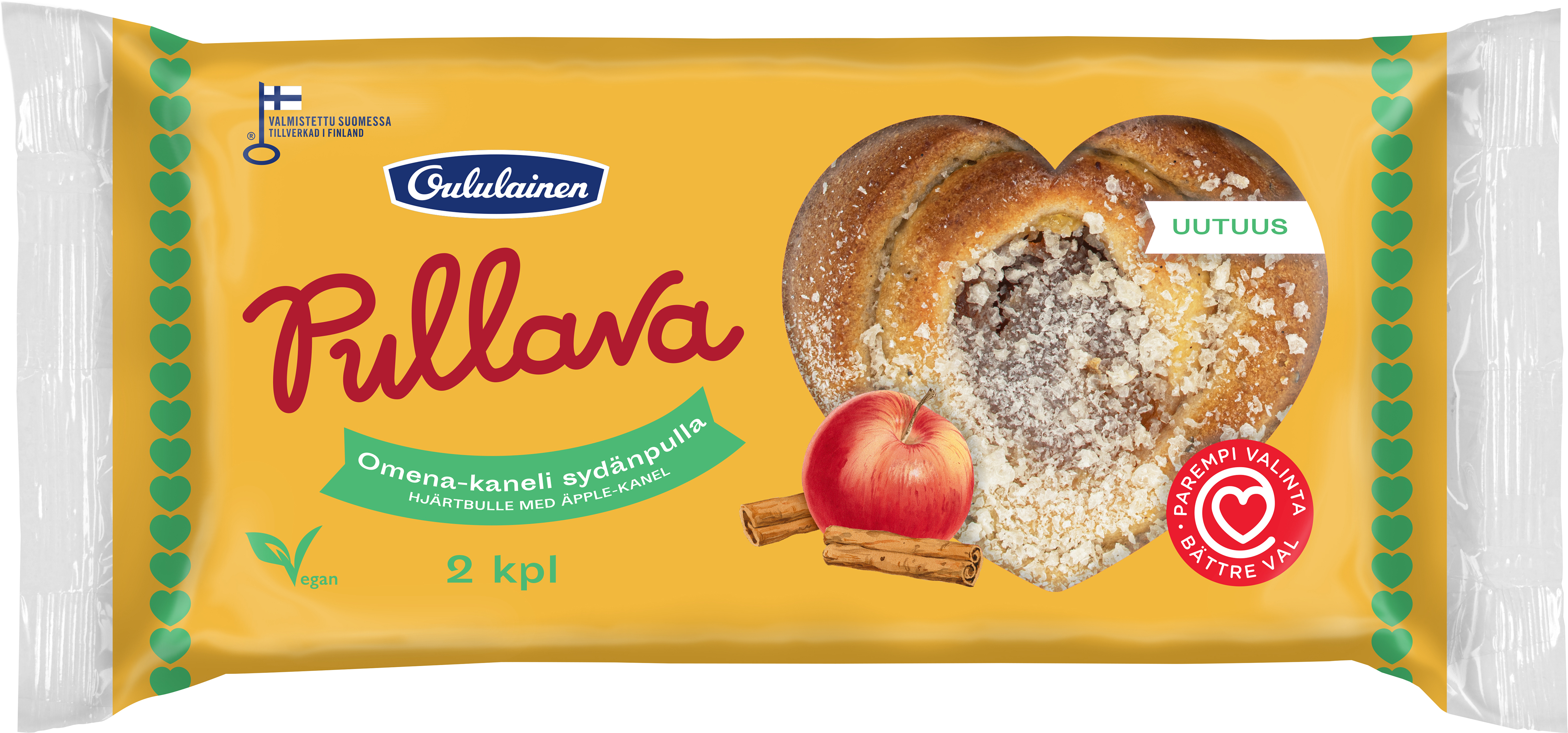 Oululainen Pullava Heart bun with apple-cinnamon filling 2pcs 144g