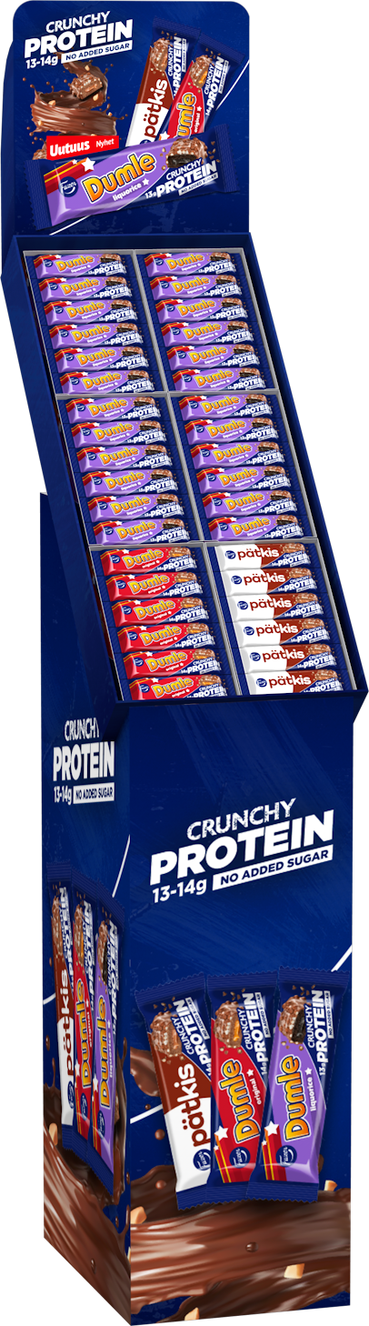 Dumle Liquorice, Dumle Crunchy, Pätkis Crunchy Protein bar 45gx90 3var MixDSP