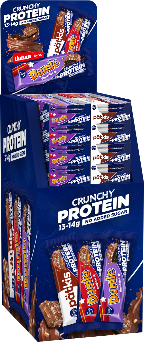 Dumle Liquorice, Dumle Crunchy, Pätkis Crunchy Protein bar 45gx300 3var MixQP