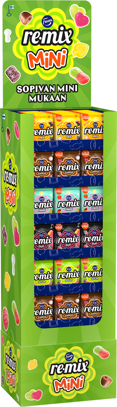 Remix Mini Choco, Minis, Sour, Duo, Mix karkkipussi 100-120gx144 5var MixDSP