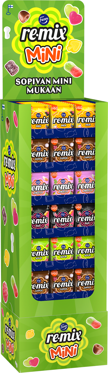 Remix Mini Choco, Fruity, Sour, Duo, Mix karkkipussi 100-120gx144 5var MixDSP