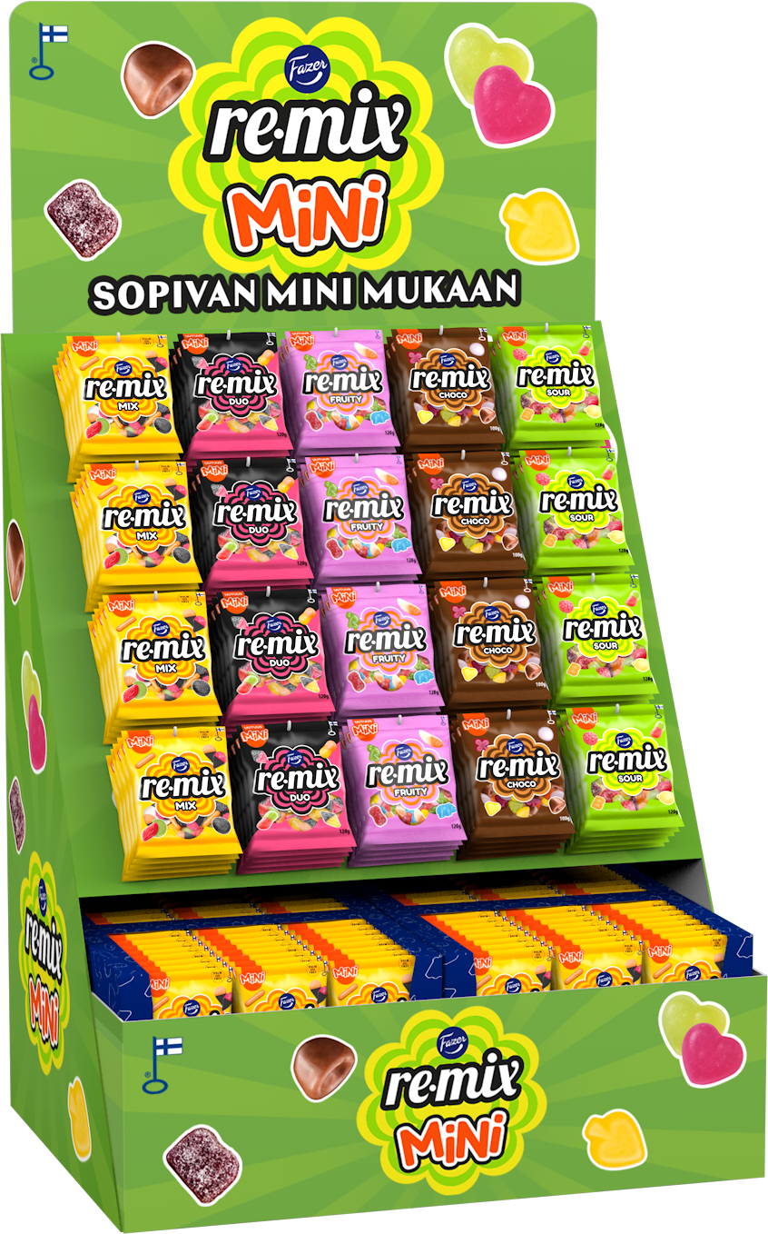 Remix Mini Sour, Choco, Fruity, Duo, Mix karkkipussi 100-120gx288 5var SekaPL