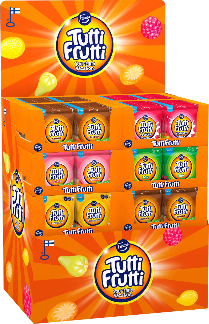 Tutti Frutti Mix, Holiday Mix, Passion, Yoghurt Splash, Choco karkkipussi 210g-230gx216 5var SekaPL