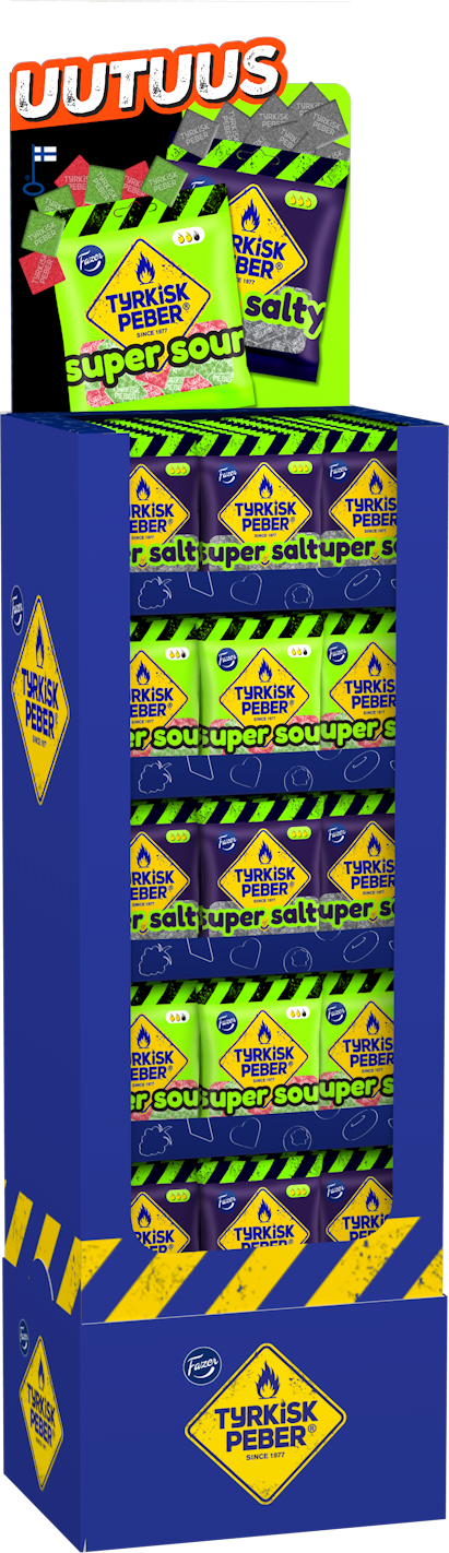Tyrkisk Peber Super Sour, Super Salty candy bag 80g x 144 2var MixDSP
